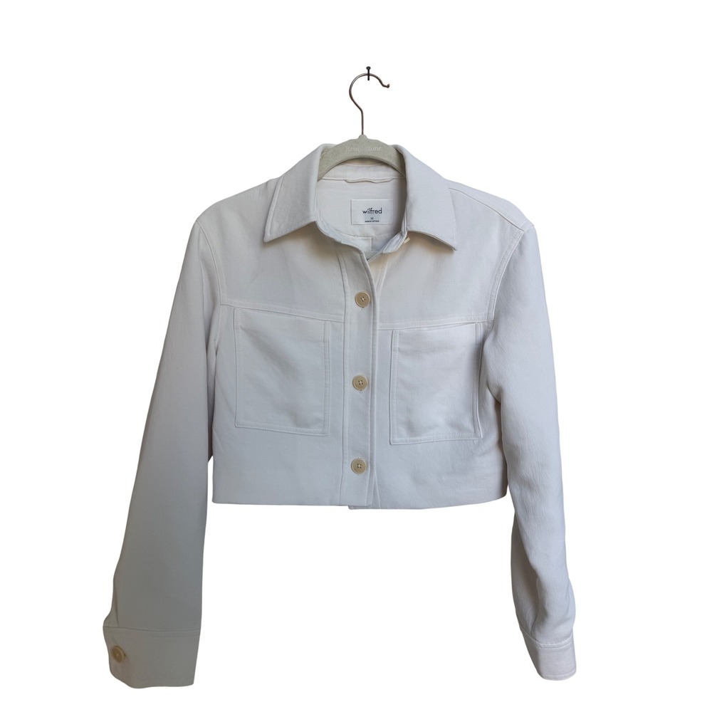Wilfred Aritzia White Cropped Utility Jacket Button Up Collared Size XS 95337